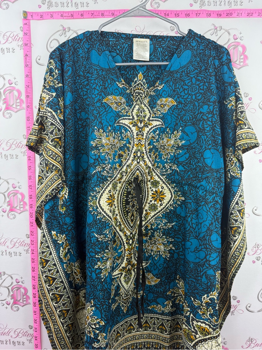 Semaltis coverup dress beach Teal Paisley Short-Sleeve Tunic Top